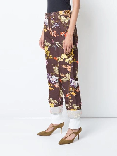 Shop Rosie Assoulin Floral Embroidered Trousers - Brown
