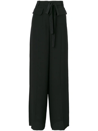 Valentino Tie-waist Wide-leg Silk  Crepe De Chine Trousers In Nero