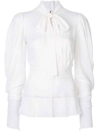 Dolce & Gabbana Pussybow Stretch Charmeuse Blouse In White