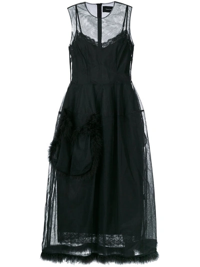 Simone Rocha Feather-embellished Tulle Midi Dress In Black