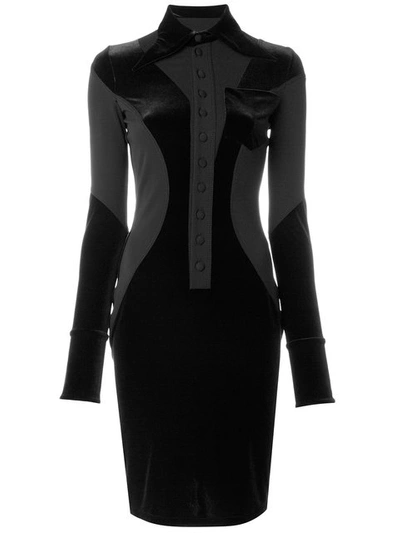 Givenchy Collared Jersey & Velvet Dress, Black