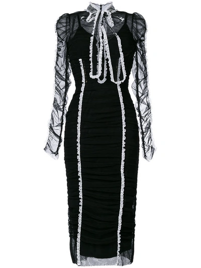 Dolce & Gabbana Long-sleeve Frill-trim Tulle Dress, Black