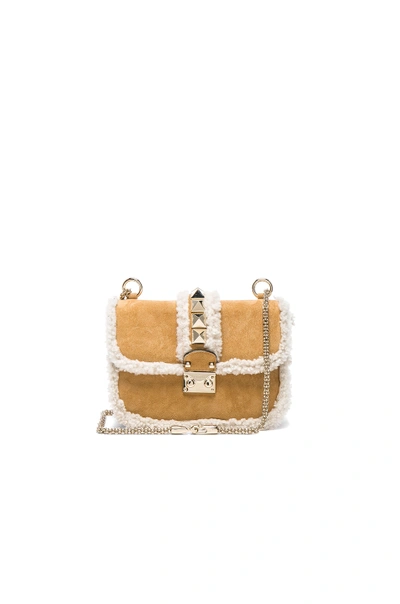 Valentino Garavani Small Lock Shoulder Bag In Shearling & White