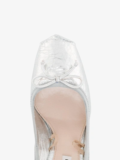 Shop Miu Miu Silver Ballerina 90 Ankle Tie Heels In Metallic