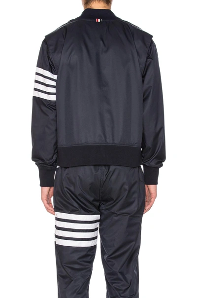 Shop Thom Browne Shoulder Gusset Ripstop Bomber Jacket With Cotton Eyelet Mesh In Blue