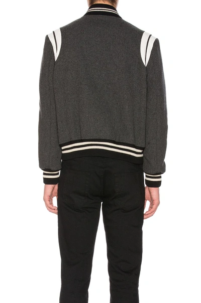 Shop Saint Laurent Teddy Bomber Jacket In Grey Melange