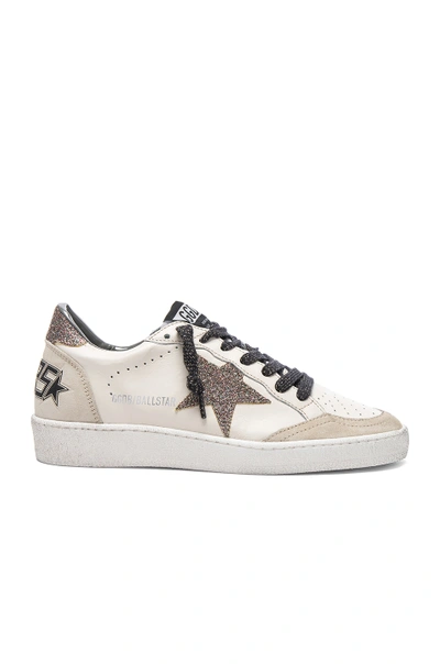 Shop Golden Goose Leather Ball Star Sneakers In Cream & Multi Glitter Star