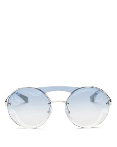 Shop Prada Cinema Evolution Mirrored Round Sunglasses, 61mm In Silver/blue Gradient Silver Mirror