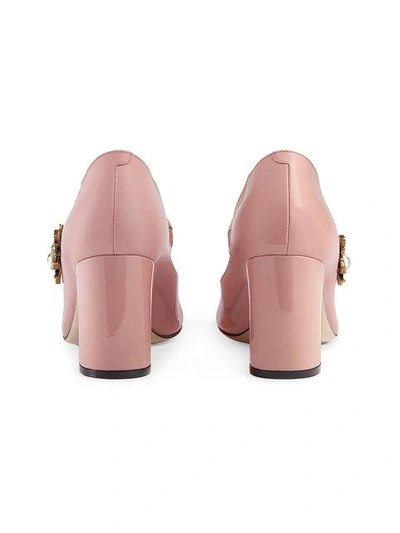 Shop Gucci Patent Leather Mid-heel Pump With Bee - Pink