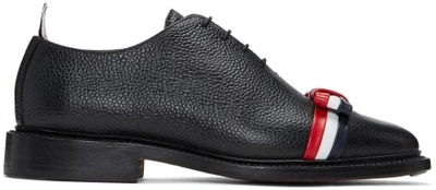 Shop Thom Browne Black & Tricolor Wholecut Bow Oxfords