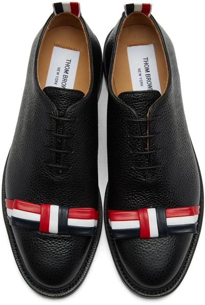 Shop Thom Browne Black & Tricolor Wholecut Bow Oxfords