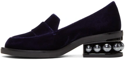 Shop Nicholas Kirkwood Navy Velvet Casati Pearl Moccasins