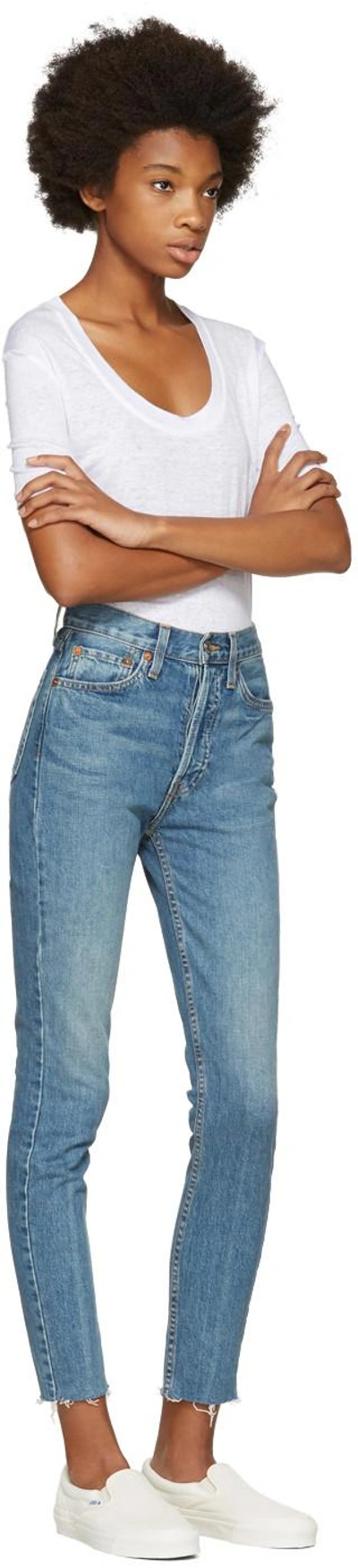 Shop Re/done Blue Originals High-rise Ankle Crop Stretch Jeans In Medium Vain