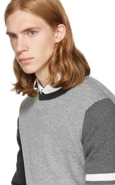 Shop Thom Browne Grey Classic Four Bar Funmix Crewneck Sweater