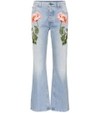 GUCCI EMBROIDERED FLARED JEANS,P00268175-6