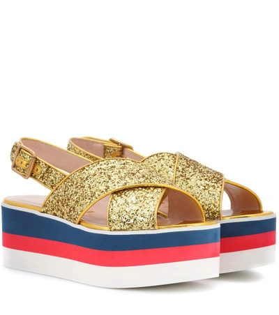 Shop Gucci Glitter Platform Sandals In Gold