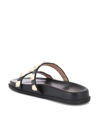 Shop Valentino Garavani Leather Slides In Llack