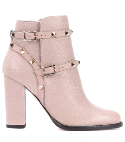 Shop Valentino Garavani Rockstud Leather Ankle Boots In Pink