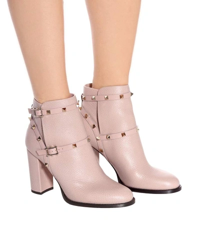 Shop Valentino Garavani Rockstud Leather Ankle Boots In Pink