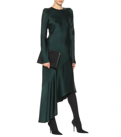 Shop Haider Ackermann Long-sleeved Satin Dress In Greee