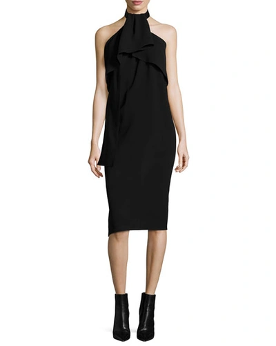 Mcq By Alexander Mcqueen Sleeveless Drape-neck Halter Dress In Black