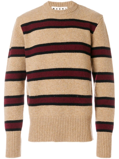 Marni Striped Wool Sweater In Marrone