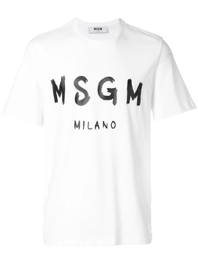 Msgm Vinyl Logo Print Cotton Jersey T-shirt, White/black In Bianco