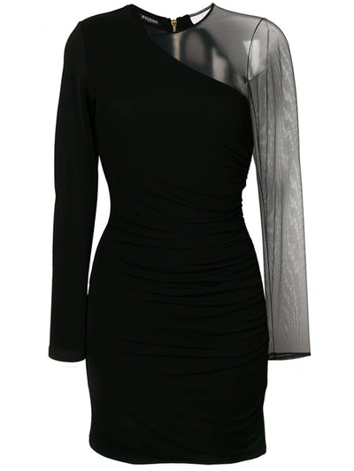 Balmain Tulle-paneled Stretch-jersey Mini Dress In Black