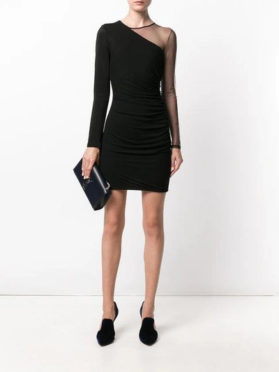 Shop Balmain Sheer Sleeve Mini Dress In Black