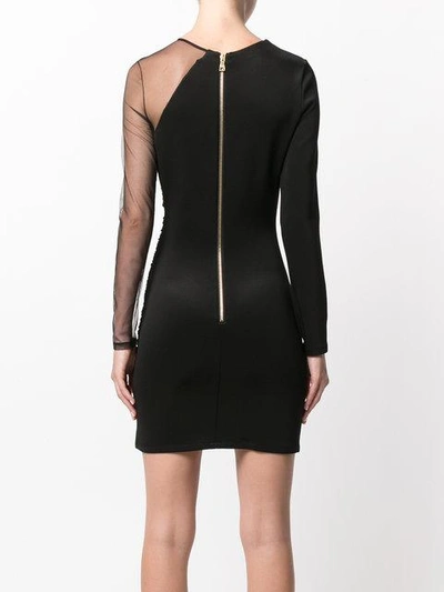 Shop Balmain Sheer Sleeve Mini Dress In Black