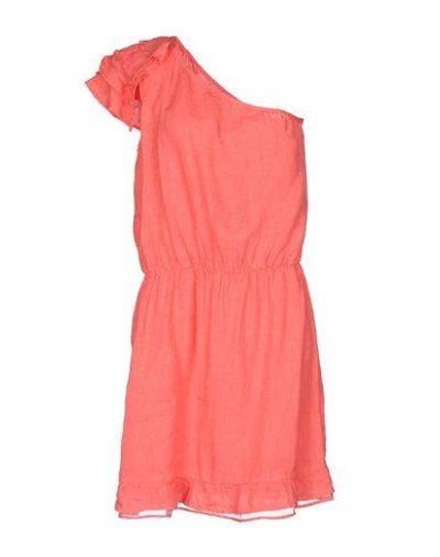 120% Lino Short Dresses In Coral