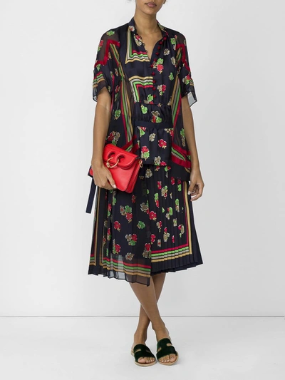 Shop Sacai Pleated Floral Wrap Skirt