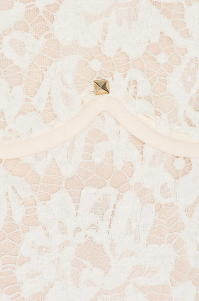 Shop Valentino Heavy Lace Long Sleeve Mini Dress In Ivory