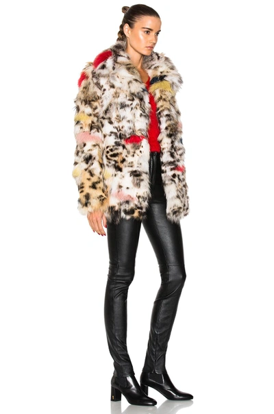 Shop Saint Laurent Leopard Fox Fur Coat In Animal Print,neutral