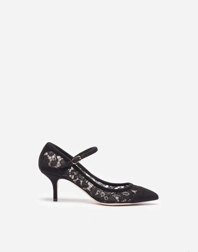 Shop Dolce & Gabbana Suede And Lace Mary Janes In Black