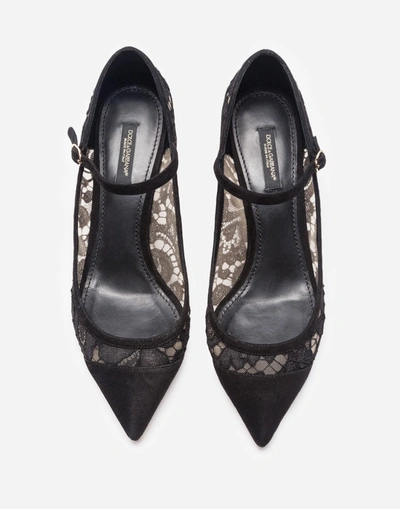 Shop Dolce & Gabbana Suede And Lace Mary Janes In Black