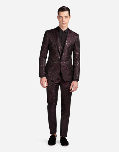 Dolce & Gabbana Three-piece Jacquard Suit In Purple