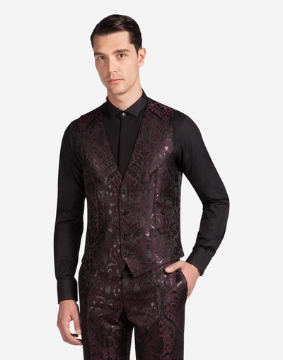 Shop Dolce & Gabbana Three-piece Jacquard Suit In Purple