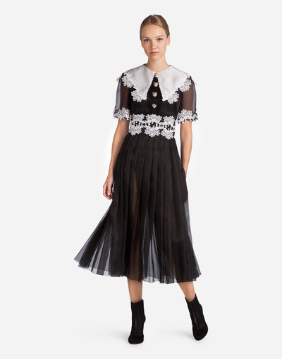 Shop Dolce & Gabbana Silk Dress With Macramé Details In Black