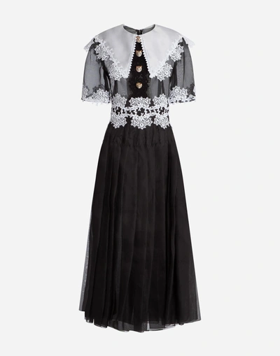 Shop Dolce & Gabbana Silk Dress With Macramé Details In Black