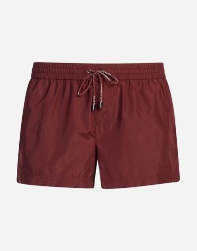 Dolce & Gabbana Short Swimming Trunks With Pouch Bag In Bordeaux