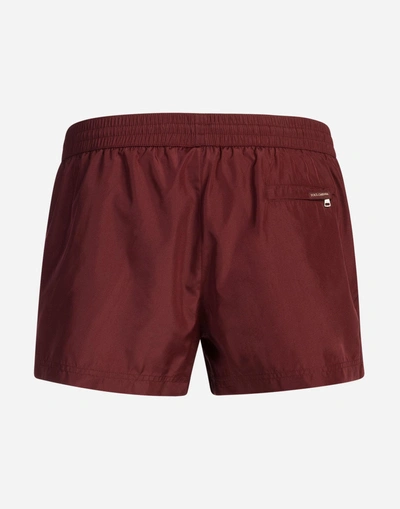 Shop Dolce & Gabbana Short Swimming Trunks With Pouch Bag In Bordeaux