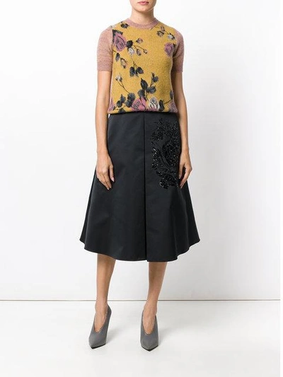 Shop Rochas Sequin Embroidery Flared Skirt In Black