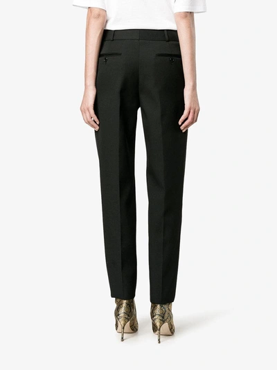 Shop Saint Laurent Satin Stripe Suit Trousers In Black