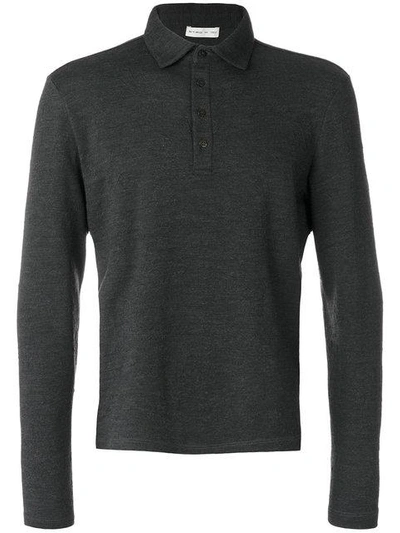 Shop Etro Long Sleeve Polo Shirt In Grey