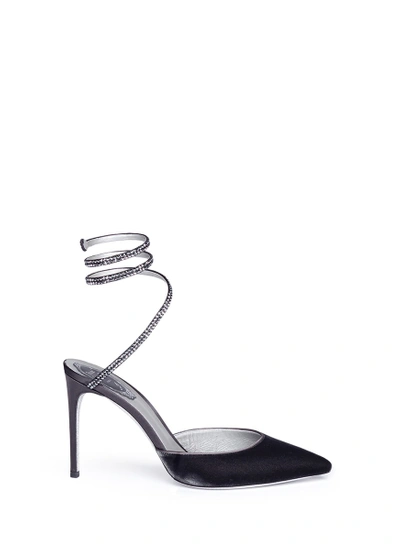 Shop René Caovilla Embellished Coil Anklet Satin And Velvet Pumps