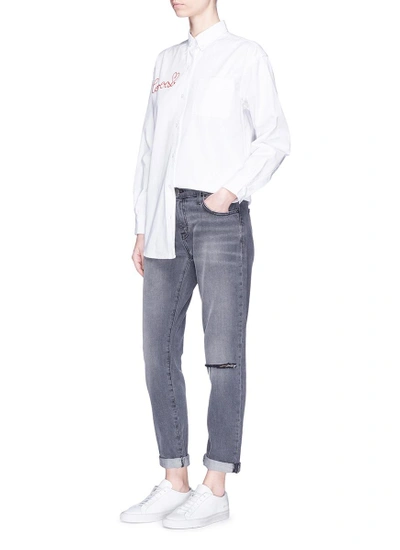 Shop Forte Couture 'kim' Slogan Embroidered Oxford Shirt