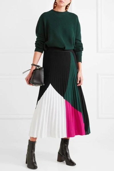 Shop Proenza Schouler Color-block Pleated Knitted Midi Skirt