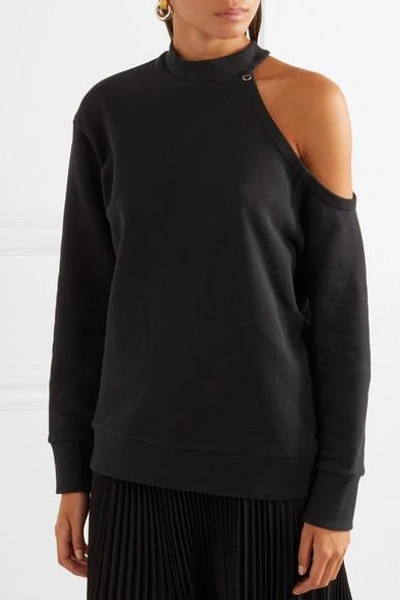 Shop Christopher Kane Cold-shoulder Embellished Cotton-jersey Sweatshirt