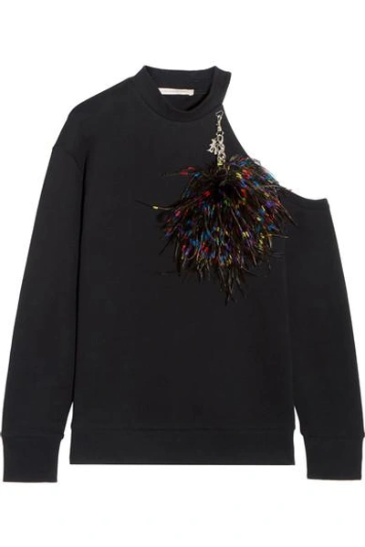 Shop Christopher Kane Cold-shoulder Embellished Cotton-jersey Sweatshirt